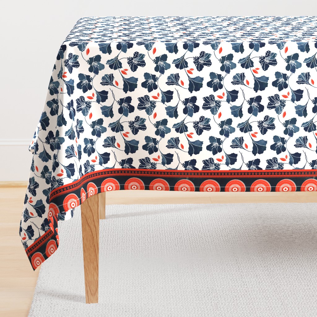 African Inspired Indigo Azalea Border Print