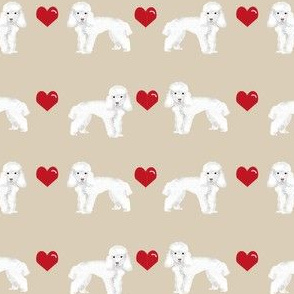 toy poodle white love love hearts dog fabric tan