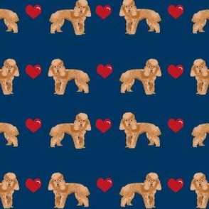 toy poodle apricot love love hearts dog fabric navy
