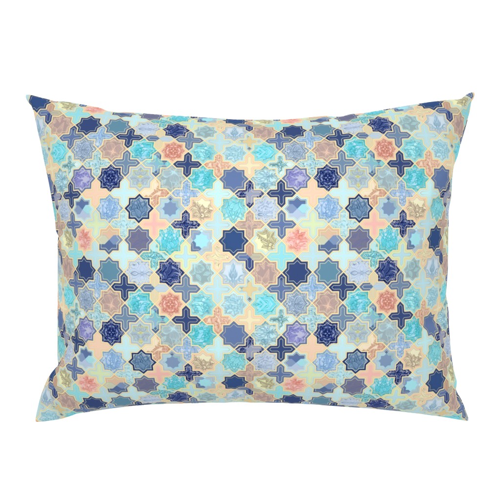 Navy, Peach and Aqua Moroccan Tile Pattern Small version