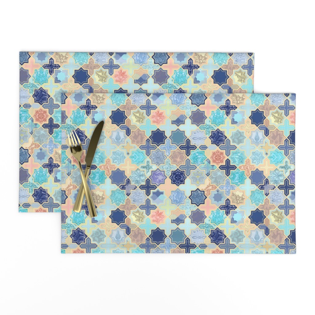 Navy, Peach and Aqua Moroccan Tile Pattern Small version