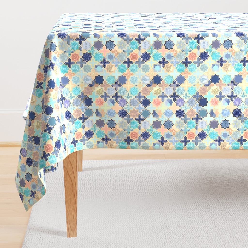 Navy, Peach and Aqua Moroccan Tile Pattern Small version