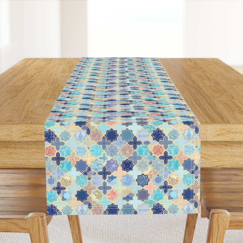 Navy, Peach and Aqua Moroccan Tile Pattern Small version