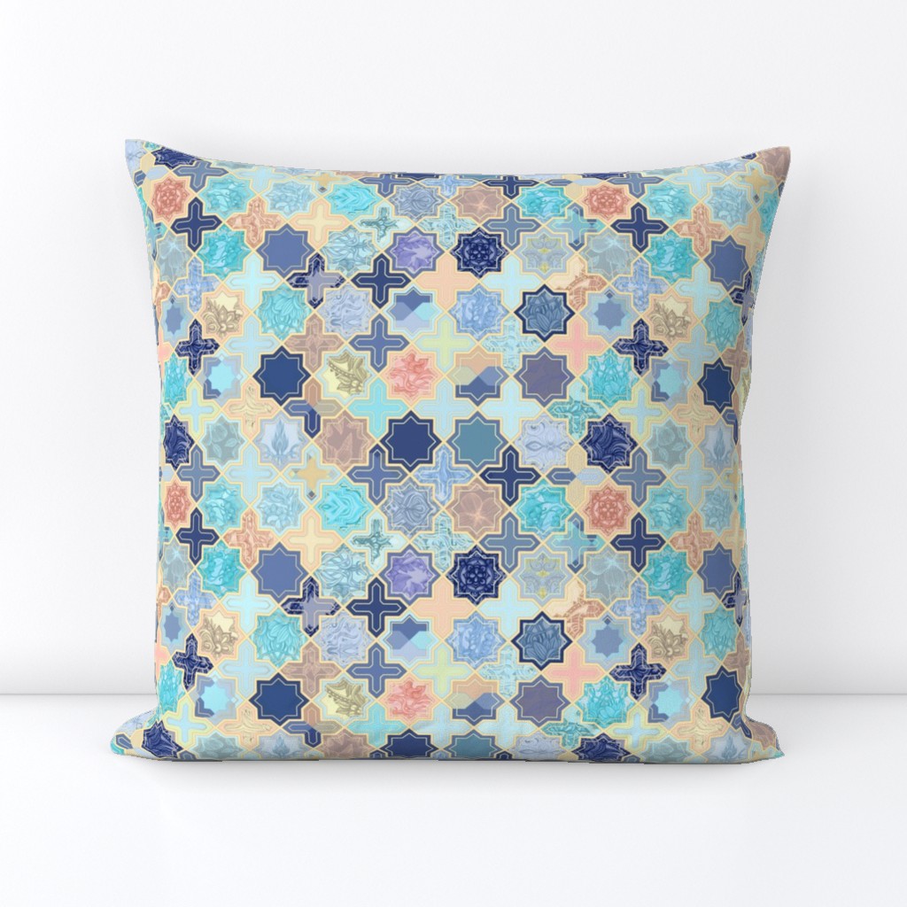 Navy, Peach and Aqua Moroccan Tile Pattern Small version