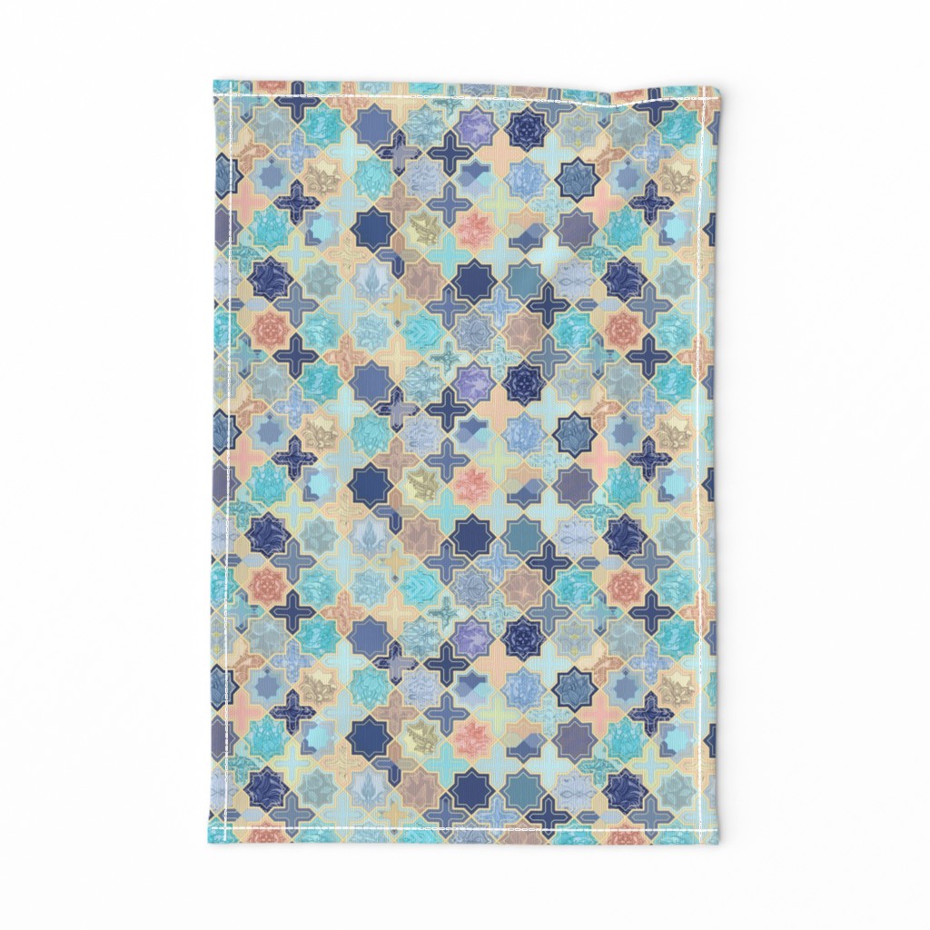 Navy, Peach and Aqua Moroccan Tile Pattern Small version