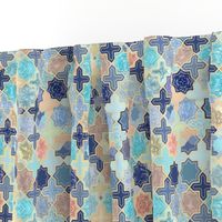 Navy, Peach and Aqua Moroccan Tile Pattern Small version