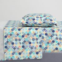 Navy, Peach and Aqua Moroccan Tile Pattern Small version