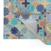 Navy, Peach and Aqua Moroccan Tile Pattern Small version