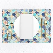 Navy, Peach and Aqua Moroccan Tile Pattern Small version