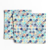 Navy, Peach and Aqua Moroccan Tile Pattern Small version