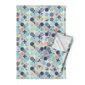 Navy, Peach and Aqua Moroccan Tile Pattern Small version