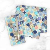 Navy, Peach and Aqua Moroccan Tile Pattern Small version