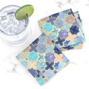 Navy, Peach and Aqua Moroccan Tile Pattern Small version