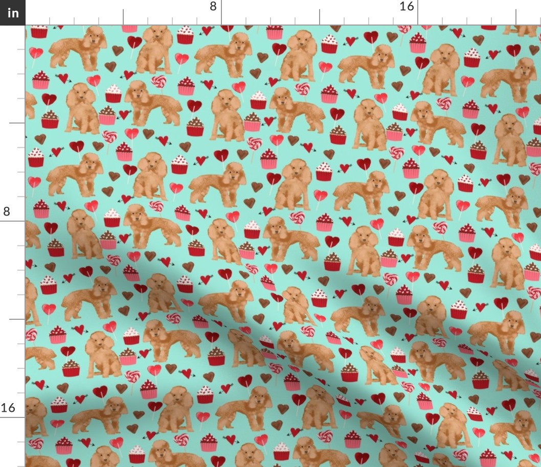 toy poodle apricot valentines day love cupcakes dog breed fabric mint