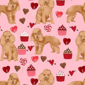 toy poodle apricot valentines day love cupcakes dog breed fabric pink