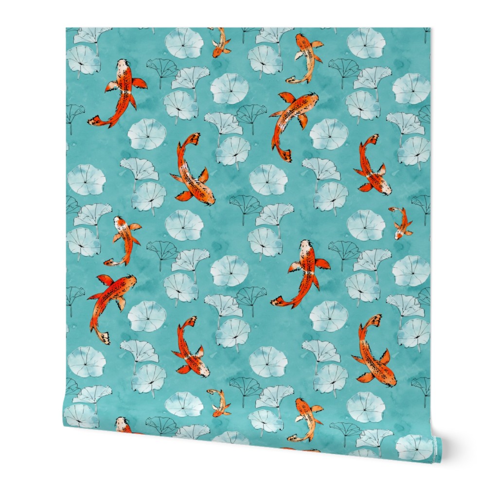 Waterlily koi in turquoise large scale