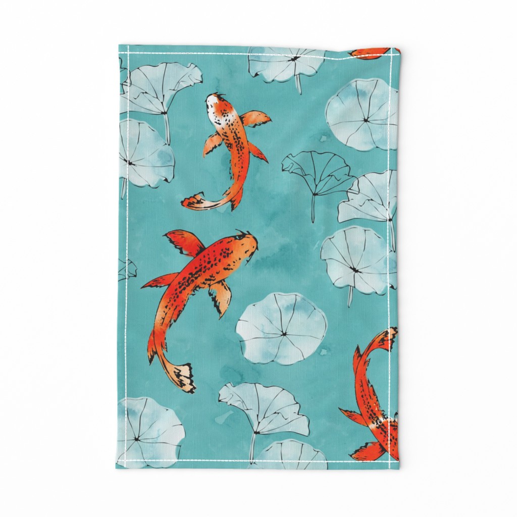 Waterlily koi in turquoise large scale