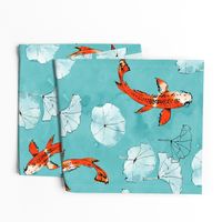 Waterlily koi in turquoise large scale