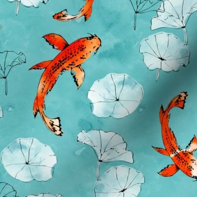 Waterlily koi in turquoise
