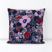 Floral Doodles in Orchid Navy Burgundy