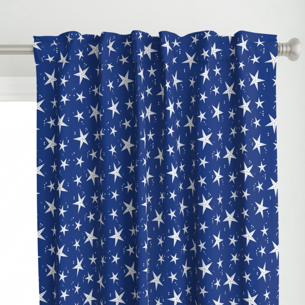 Origami Stars - Night sky - white and blue - Starry sky - Geometric - Kids print - Boys room