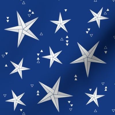 Origami Stars - Night sky - white and blue - Starry sky - Geometric - Kids print - Boys room