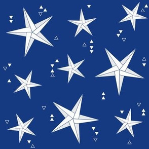 Origami Stars - Night sky - white and blue - Starry sky - Geometric - Kids print - Boys room