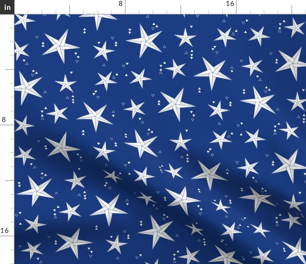 Origami Stars - Night sky - white and blue - Starry sky - Geometric - Kids print - Boys room
