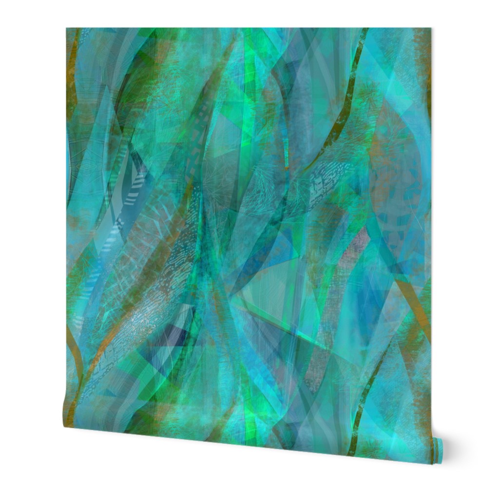 abstract ribbons - blue-aqua gold