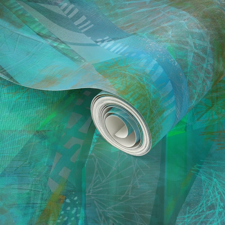 abstract ribbons - blue-aqua gold