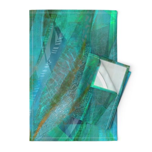 abstract ribbons - blue-aqua gold