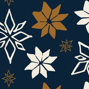 Drawn Nordic Shapes, Umber and Cream on Navy