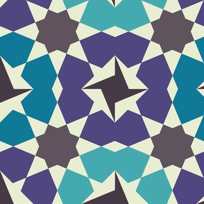 Eight pointed star - aqua, violet and charcoal on cream