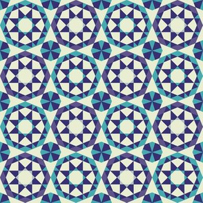 Eight pointed star - aqua, blue and violet on cream