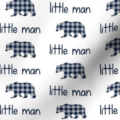 Little Man Bear - Navy + Grey Plaid Boys Bedding Baby Blanket