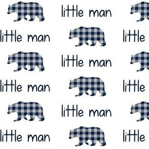 Little Man Bear - Navy + Grey Plaid Boys Bedding Baby Blanket