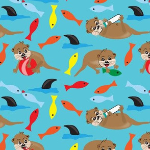 Playful Ollie, Children's fabric, Otters, Fish, Shark, Mammals