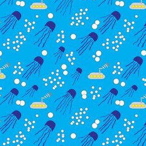 16-03a Nautical Blue Jellyfish Yellow Submarine || Water Ocean Bubbles Dots  Fish_ Miss Chiff Designs  