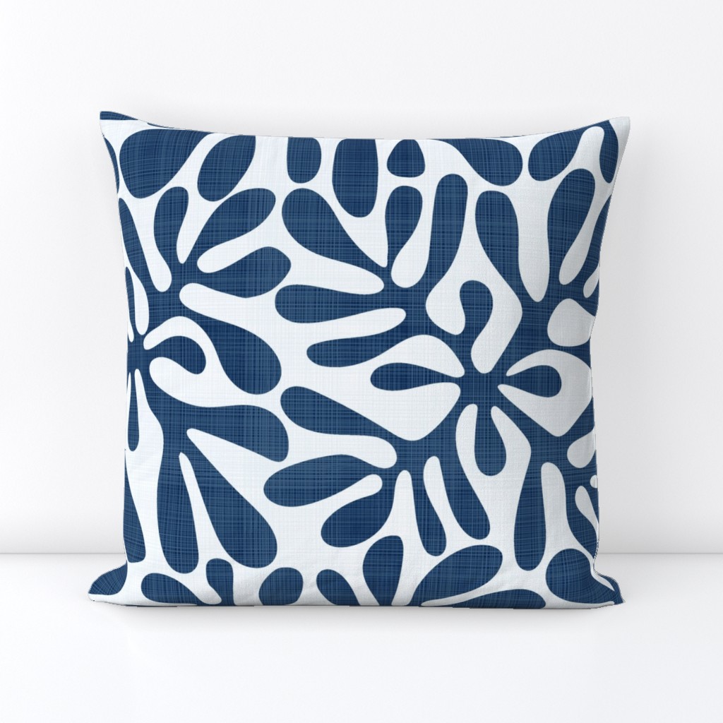 Navy and White Block Print with Linen