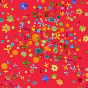 happy daisy dot watercolor on poppy red