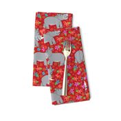 Rhino Love, hearts, flowers, I Love you, Red Fabric