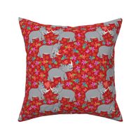 Rhino Love, hearts, flowers, I Love you, Red Fabric