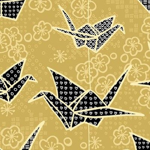 Black and Gold Japanese Origami Cranes