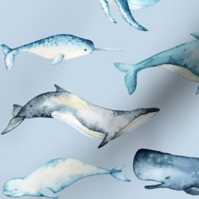 Watercolor Whales // Light Blue
