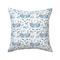 Winter Reindeer Floral Ice Blue 