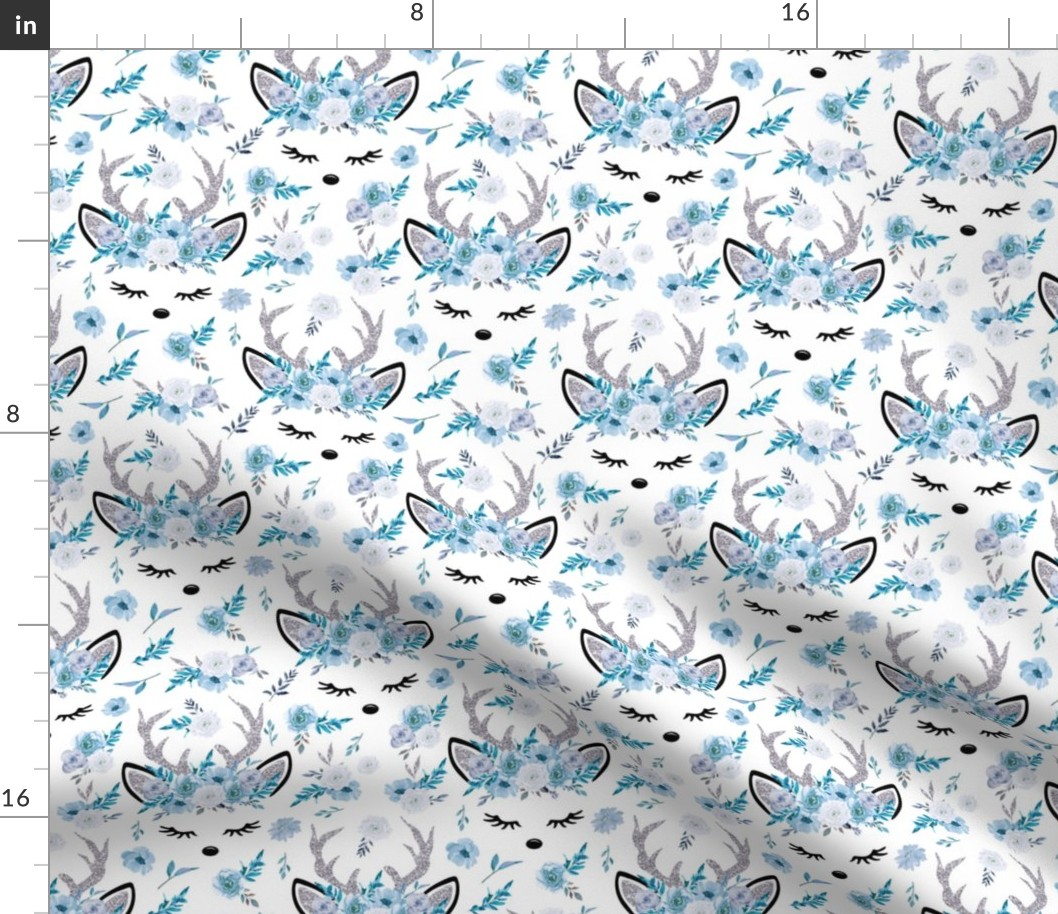 Winter Reindeer Floral Ice Blue 