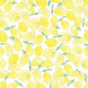 Watercolor Lemons on White