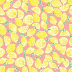 Watercolor Lemons on Pink 