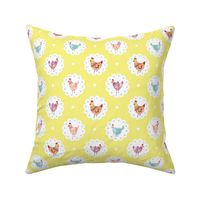 Colorful Chickens Doily Yellow Polka Dots
