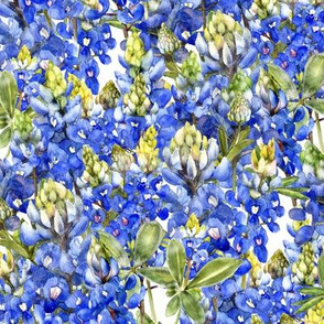 bluebonnet field watercolor on white fabric